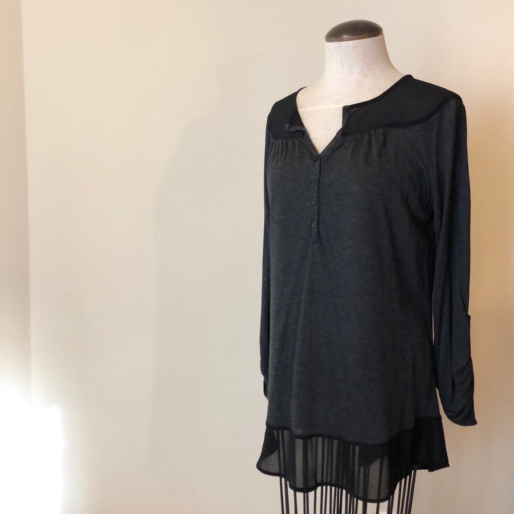 Cupio Black/Grey Henley Tunic Blouse